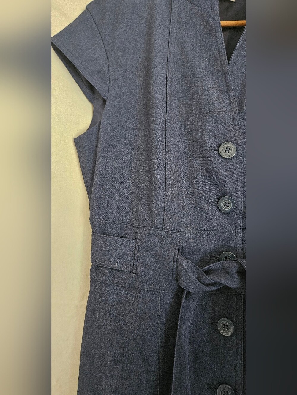 Calvin Klein Navy Button-Front Belted Midi Dress - Picture 3 of 6